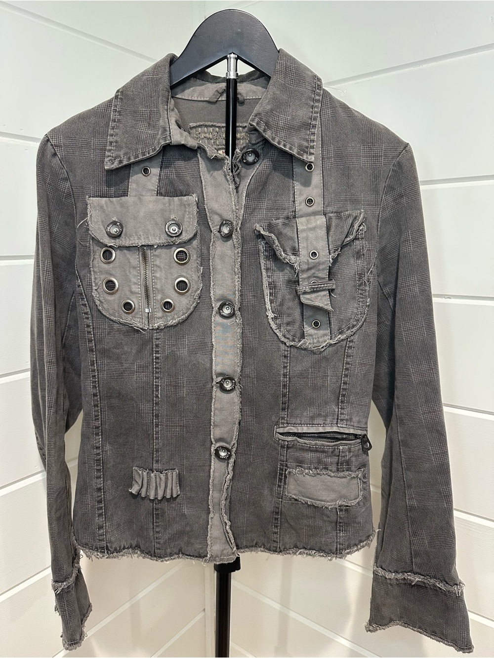 Miss Luna Distressed Utility Moto Jacket Y2K Grunge Avant Garde Patchwork M - Picture 1 of 16